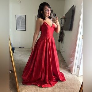 David's Bridal Red Satin Ball Gown